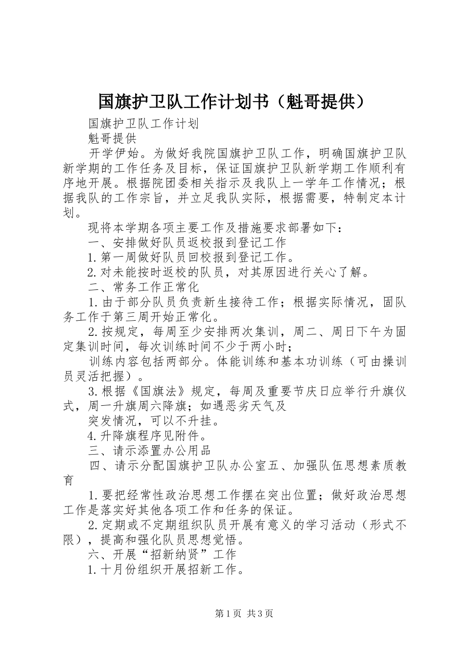 国旗护卫队工作计划书（魁哥提供）_第1页