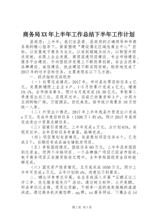 商务局XX年上半年工作总结下半年工作计划