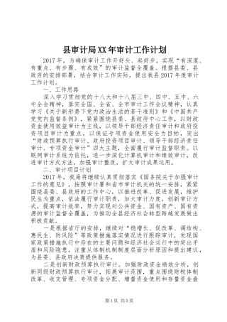 县审计局XX年审计工作计划