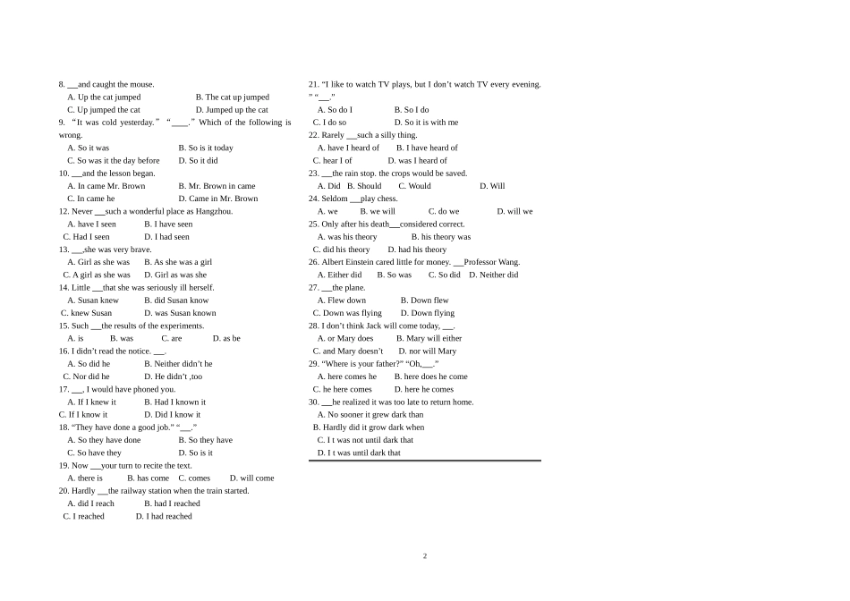 高中英语倒装句练习题二_第2页