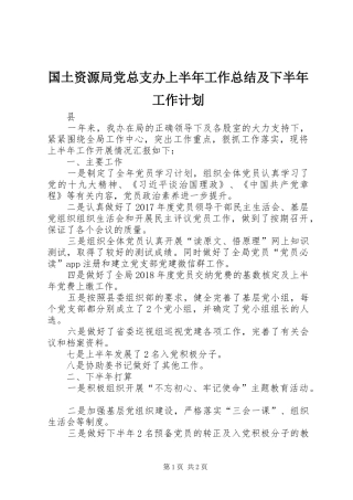 国土资源局党总支办上半年工作总结及下半年工作计划
