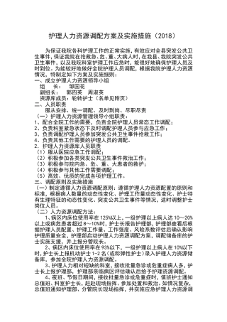 2018护理人力资源调配方案及实施措施