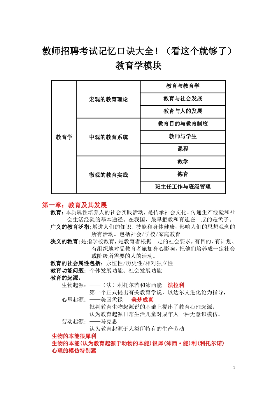 2017教师招聘《教育学》高分笔记大全&最新记忆口诀!(看这个就够了)_第1页