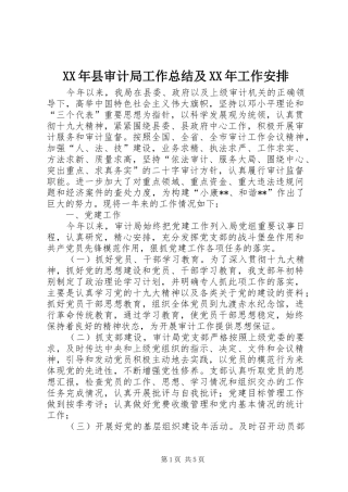 XX年县审计局工作总结及XX年工作安排