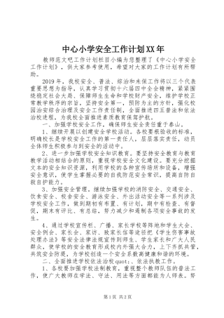 中心小学安全工作计划XX年
