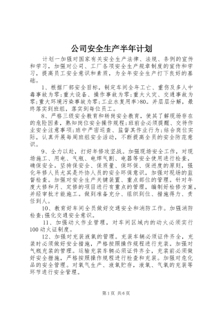 公司安全生产半年计划