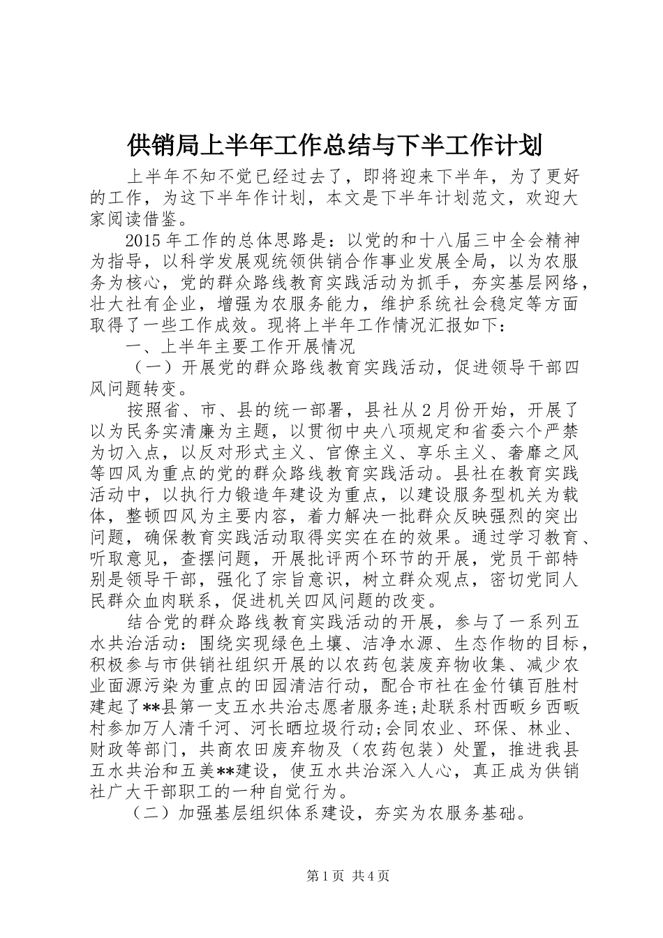 供销局上半年工作总结与下半工作计划_第1页