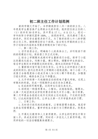 初二班主任工作计划范例