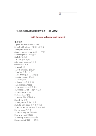2017新目标人教版九年级英语全册重点短语和句型总结
