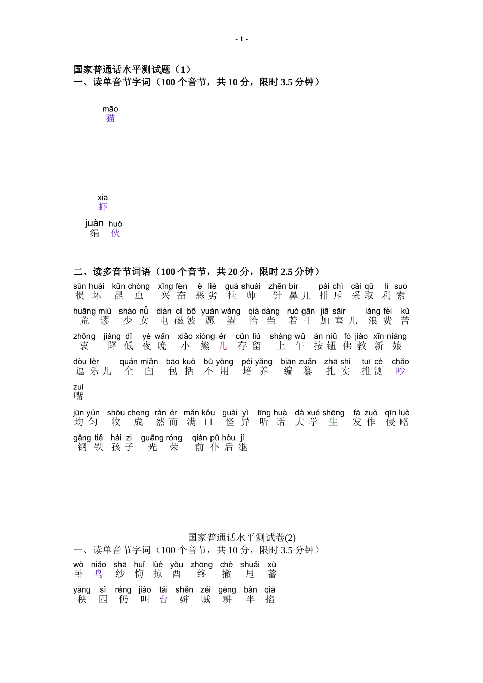 普通话单音节、多音节训练(带注音)_第1页