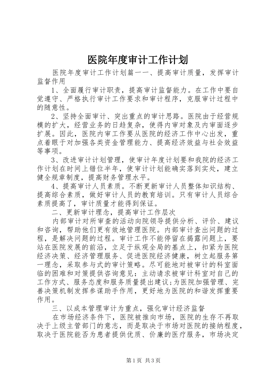 医院年度审计工作计划_第1页
