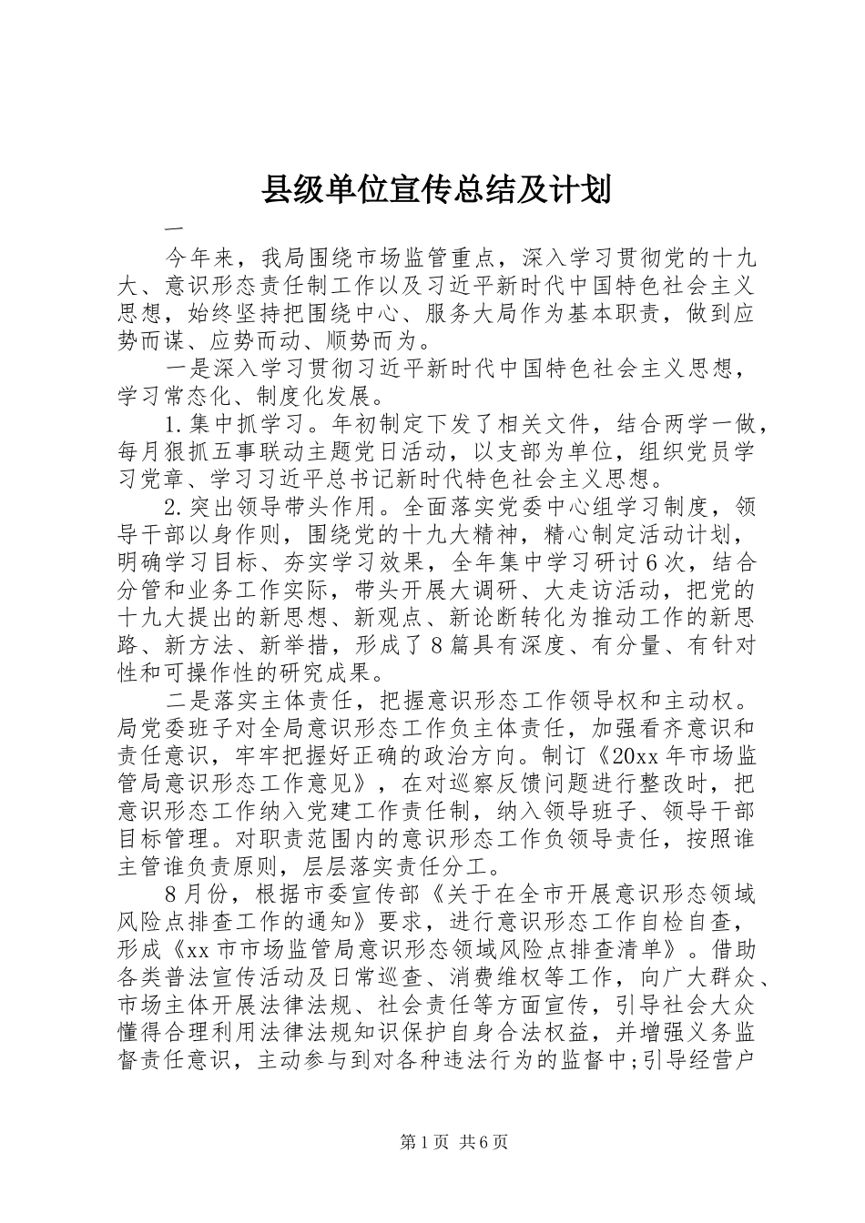 县级单位宣传总结及计划_第1页