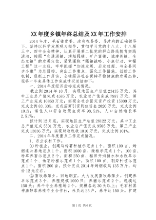 XX年度乡镇年终总结及XX年工作安排