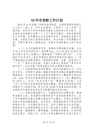 XX年市老龄工作计划