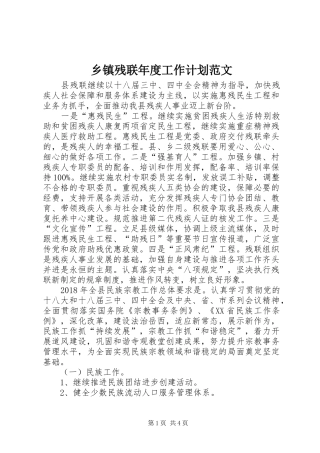 乡镇残联年度工作计划范文