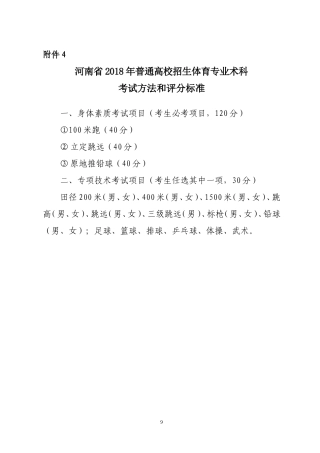 2018年体育专业术科评分标准