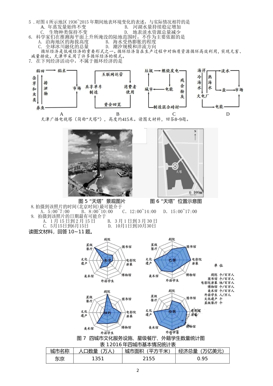 2018年天津地理卷_第2页