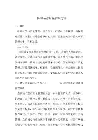 2016年医院医疗质量管理方案