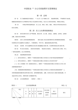 中国铝业xx分公司差旅费开支管理规定8