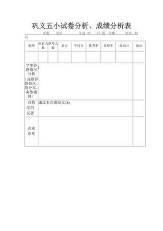 巩义五小试卷分析成绩分析表