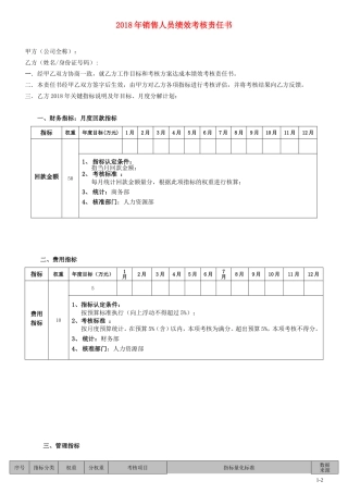 2018年销售人员绩效考核责任书