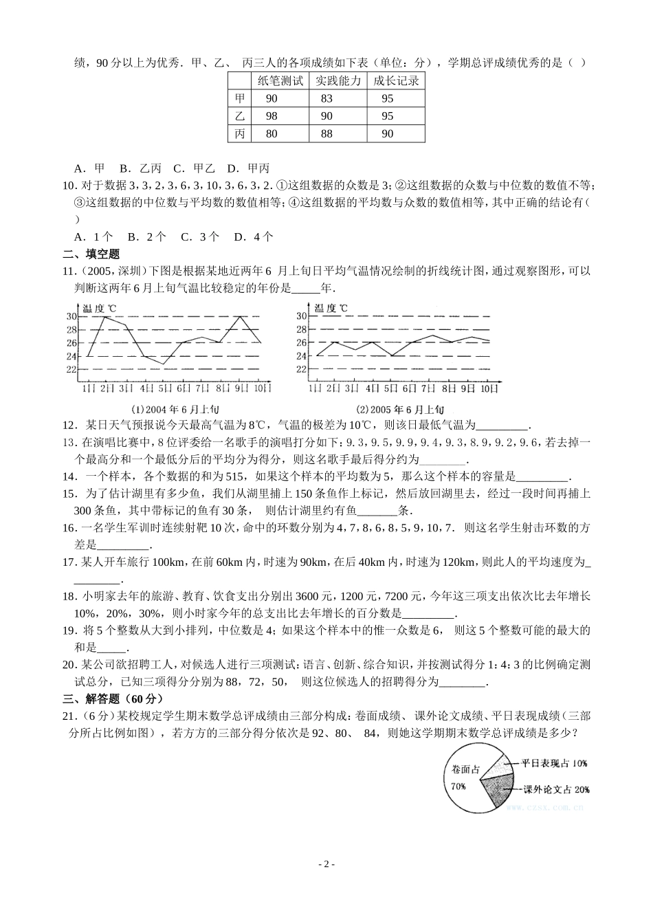 《数据的分析》单元测试题(含答案)- (2)_第2页