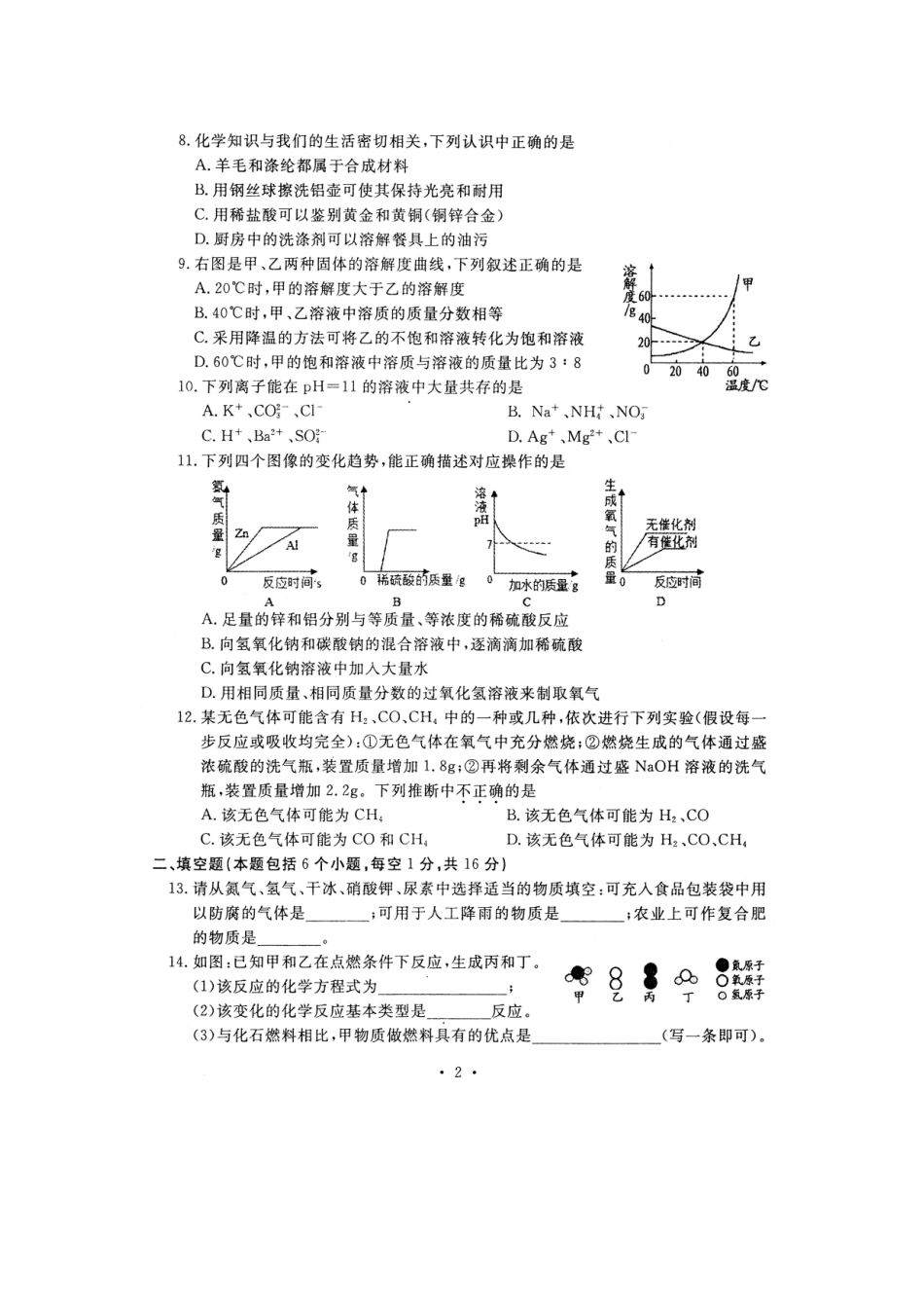 河南中考化学试卷_第2页