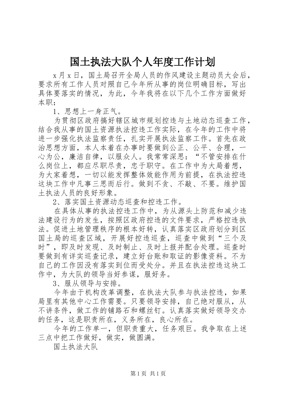 国土执法大队个人年度工作计划_第1页