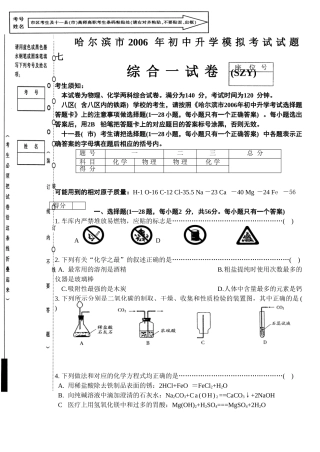 哈尔滨市2006年初中升学模拟考试试题七