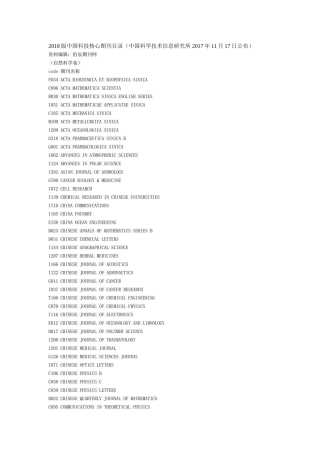 2018版科技核心期刊目录(中国科学技术信息研究所2017年11月17日公布)