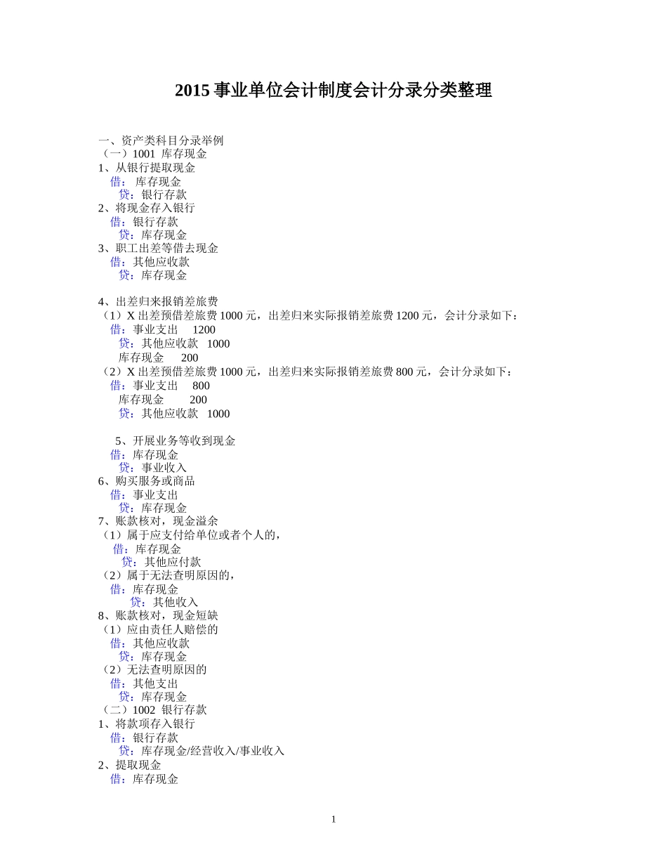 2015事业单位会计制度会计分录分类整理_第1页