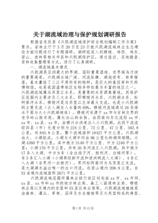 关于湖流域治理与保护规划调研报告