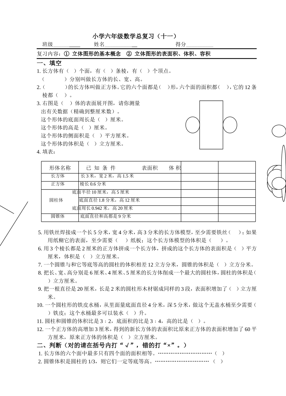小学六年级数学总复习（十一）_第1页