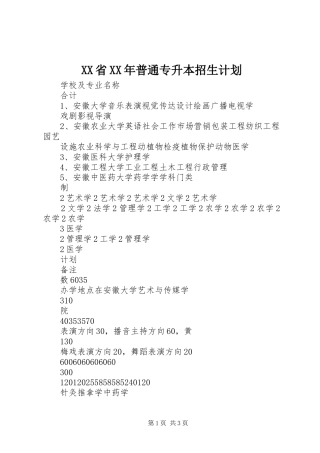 XX省XX年普通专升本招生计划