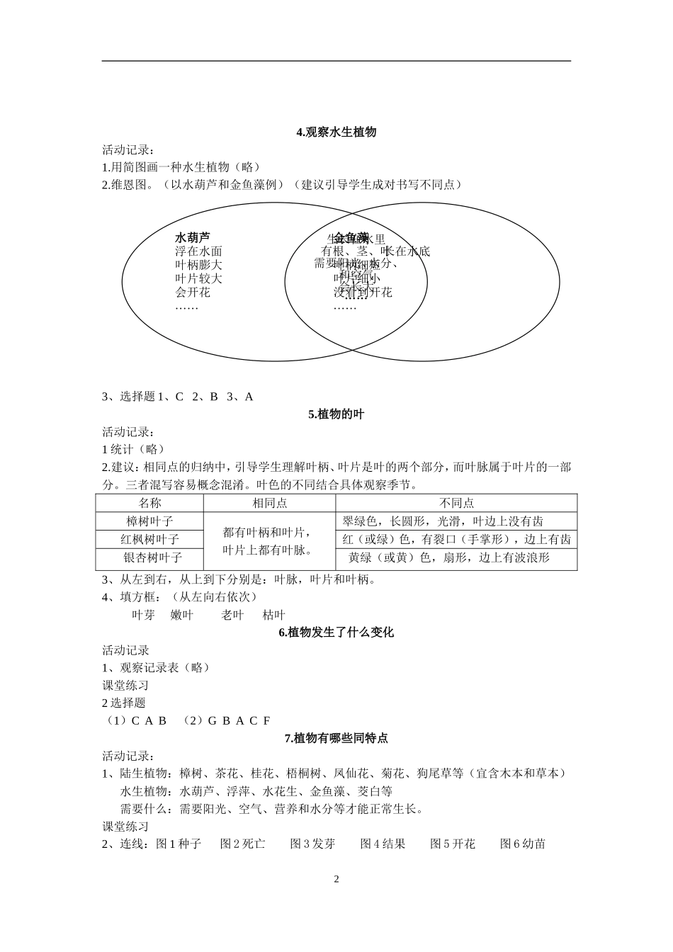 2018年秋季三上科学课堂作业本参考答案_第2页