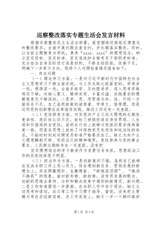 巡察整改落实专题生活会发言材料