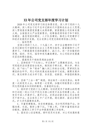 XX年公司党支部年度学习计划