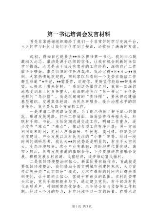 第一书记培训会发言材料