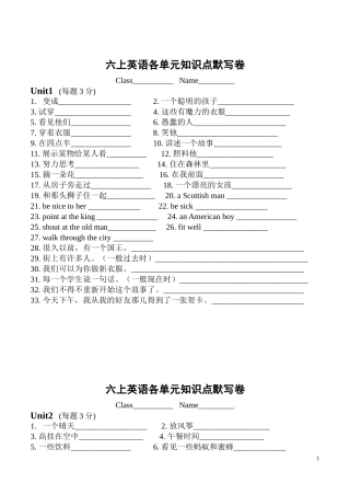 六上英语各单元知识点默写卷