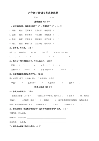 六年级人教版下册期末试卷+童薇