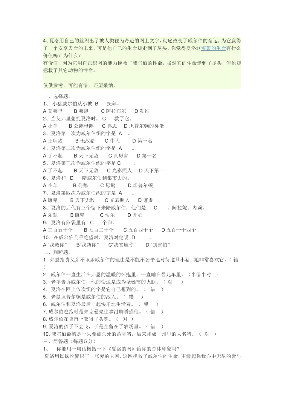 夏洛的网习题_第3页