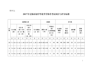 2017体育中考评分标准