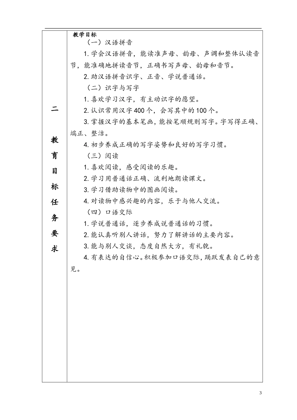 2018-2019学年度部编版一年级上册语文教学计划_第3页