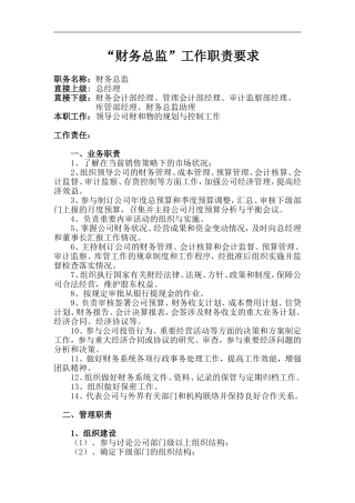 “财务总监”工作职责要求