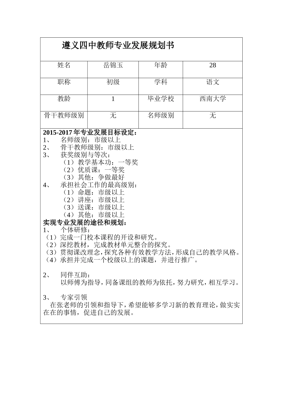 岳锦玉发展规划书_第1页