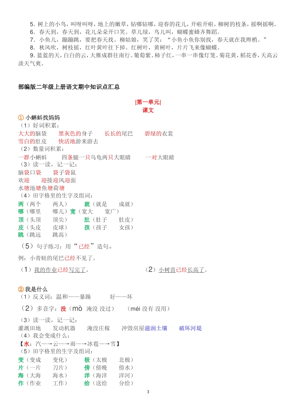 2018部编版一年级上册语文期中知识点汇总_第3页