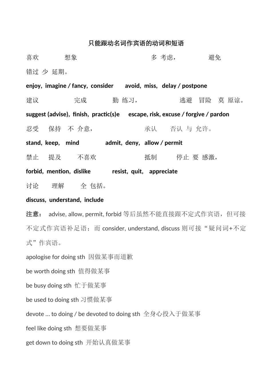 只能跟动名词作宾语的动词_第1页