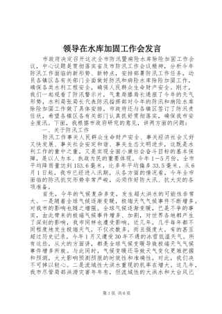 领导在水库加固工作会发言