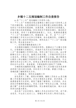 乡镇十二五规划编制工作自查报告