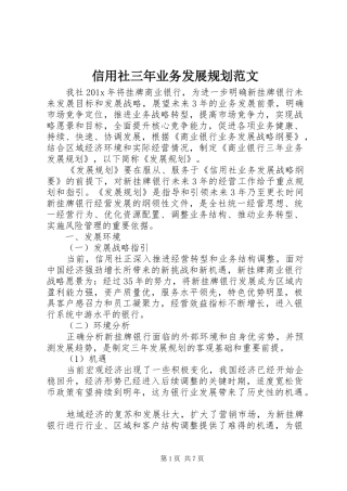 信用社三年业务发展规划范文